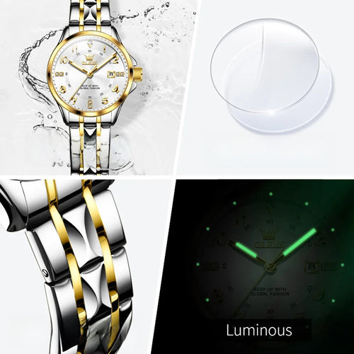 Women's Stainless Steel Two Tone Quartz Watch With Date