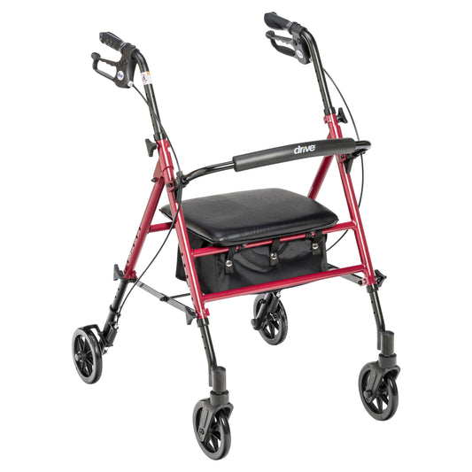 Adjustable Height Rollator Rolling Walker with 6" Wheels, Red RIO Medical Supplies
