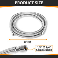 10 Pcs 8 ft Ice Maker Hose, with 1/4" Comp by 1/4" Comp Connection, Stainless Steel Braided Hose