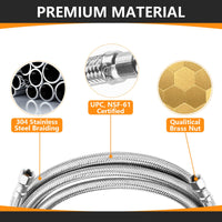 12ft Ice Maker Hose, with 1/4" Comp by 1/4" Comp Connection, Stainless Steel Braided Hose