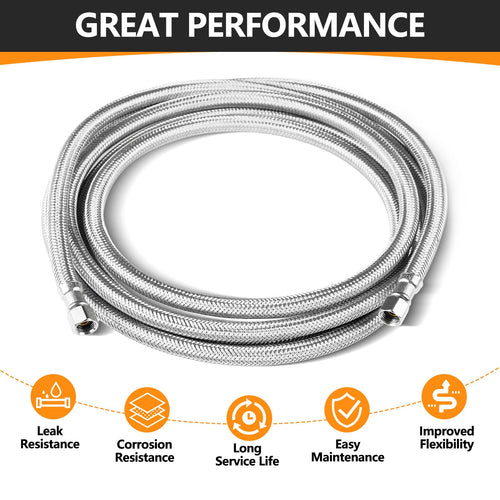 12ft Ice Maker Hose, with 1/4" Comp by 1/4" Comp Connection, Stainless Steel Braided Hose