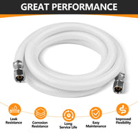 10ft Fridge Ice Maker Water Connector Line, Polyester Reinforced PVC, 1/4" Comp by 1/4" Comp Connection, White