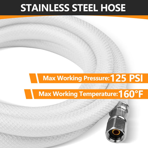 6ft Fridge Ice Maker Water Connector Line, Polyester Reinforced PVC, 1/4" Comp by 1/4" Comp Connection, White
