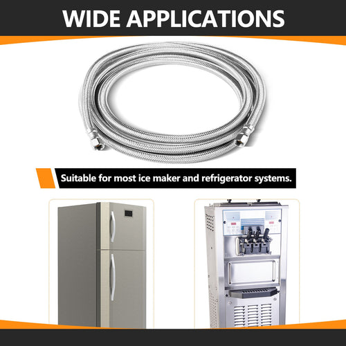 8 ft Ice Maker Hose, with 1/4" Comp by 1/4" Comp Connection, Stainless Steel Braided Hose Plumbingsell