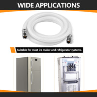 6ft Fridge Ice Maker Water Connector Line, Polyester Reinforced PVC, 1/4" Comp by 1/4" Comp Connection, White