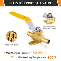 10 Pcs 1/2" PEX Crimp Drop Ear Ball Valve, Yellow (Lead Free)