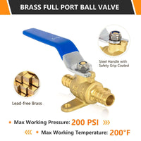10 Pcs 1/2" PEX Crimp Drop Ear Ball Valve, Blue (Lead Free)