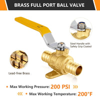 10 Pcs 3/4" PEX Crimp Drop Ear Ball Valve, Yellow (Lead Free)
