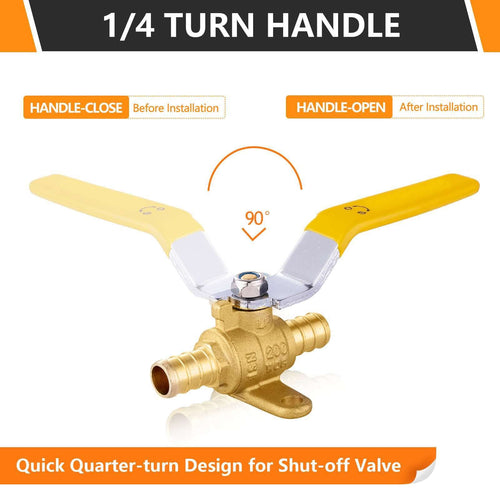 1/2" PEX Crimp Drop Ear Ball Valve, Yellow (Lead Free) Plumbingsell