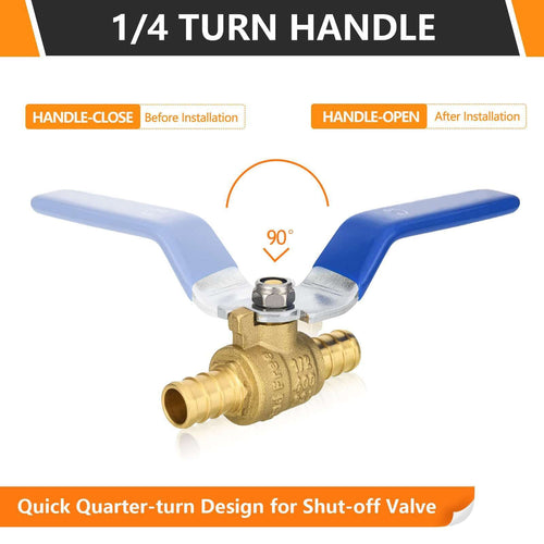 10 Pcs 1" PEX Crimp Ball Valve, Blue (Lead Free)