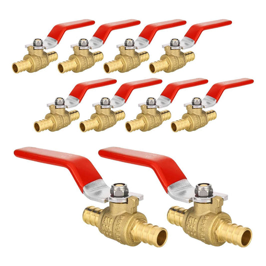 10 Pcs 1/2" PEX Crimp Ball Valve, Red (Lead Free) Plumbingsell