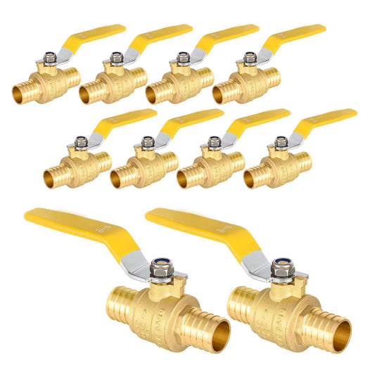 10 Pcs 3/4" PEX Crimp Ball Valve, Yellow (Lead Free)