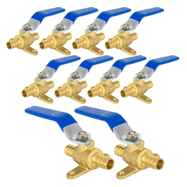 10 Pcs 1/2" PEX Crimp Drop Ear Ball Valve, Blue (Lead Free)