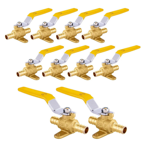 10 Pcs 1/2" PEX Crimp Drop Ear Ball Valve, Yellow (Lead Free)