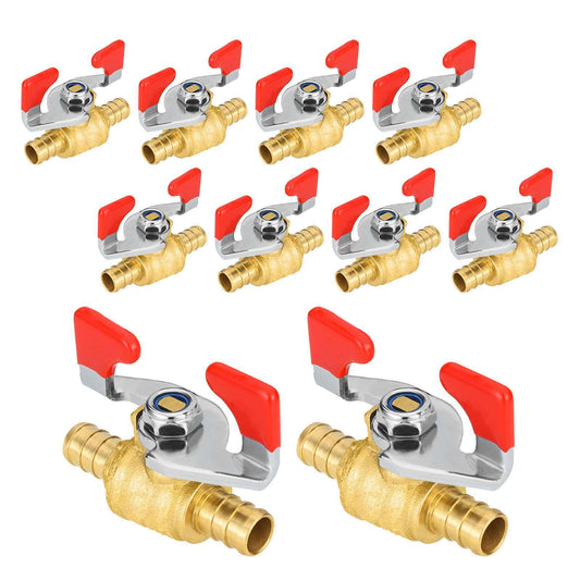 10 Pcs 3/4" PEX Crimp Butterfly Ball Valve, Red (Lead Free)