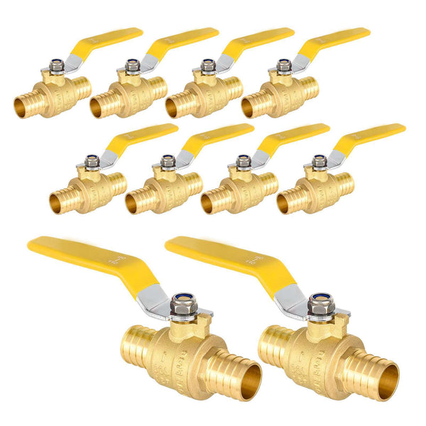 10 Pcs 1/2" PEX Crimp Ball Valve, Yellow (Lead Free)