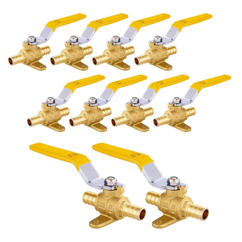 10 Pcs 3/4" PEX Crimp Drop Ear Ball Valve, Yellow (Lead Free)