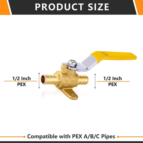10 Pcs 1/2" PEX Crimp Drop Ear Ball Valve, Yellow (Lead Free)