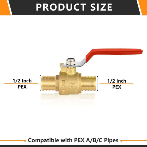 10 Pcs 1/2" PEX Crimp Ball Valve, Red (Lead Free) Plumbingsell
