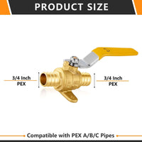 10 Pcs 3/4" PEX Crimp Drop Ear Ball Valve, Yellow (Lead Free)