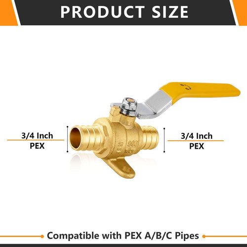 10 Pcs 3/4" PEX Crimp Drop Ear Ball Valve, Yellow (Lead Free)