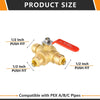 1/2" Push Fit 3 Way Ball Valve, Red Lever (Lead Free)