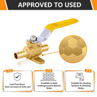 10 Pcs 1/2" PEX Crimp Drop Ear Ball Valve, Yellow (Lead Free)
