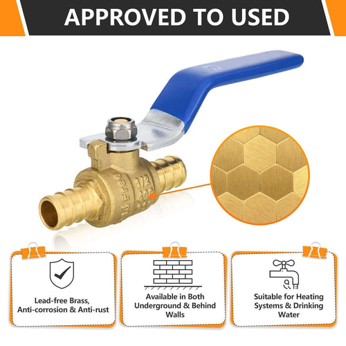 10 Pcs 1" PEX Crimp Ball Valve, Blue (Lead Free)