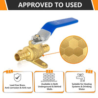 10 Pcs 1/2" PEX Crimp Drop Ear Ball Valve, Blue (Lead Free)