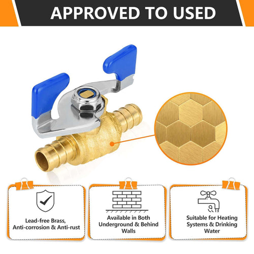 1/2" PEX Crimp Butterfly Ball Valve, Blue (Lead Free) Plumbingsell