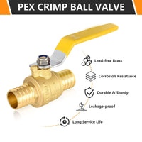 10 Pcs 1/2" PEX Crimp Ball Valve, Yellow (Lead Free)