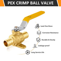 10 Pcs 3/4" PEX Crimp Drop Ear Ball Valve, Yellow (Lead Free)