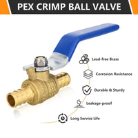 10 Pcs 1" PEX Crimp Ball Valve, Blue (Lead Free)