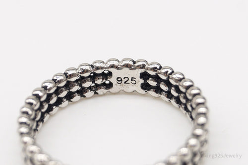 Vintage Triple Beaded Row Style Sterling Silver Band Ring - Size 9