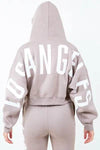 American Bazi Letter Graphic Long Sleeve Drawstring Cropped Hoodie