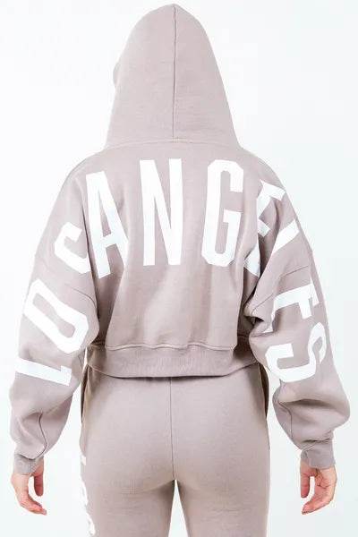 American Bazi Letter Graphic Long Sleeve Drawstring Cropped Hoodie