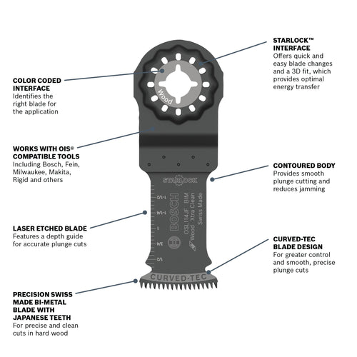 BOSCH OSL114JF 1-1/4 In. Starlock® Oscillating Multi Tool Bi-Metal Xtra-clean Clean Plunge Cut Blade