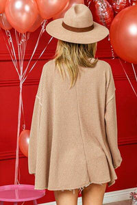 BiBi V-Neck Waffle Top with Uneven Hem