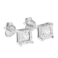 .925 Sterling Silver 1/2 Cttw Miracle Set Princess-cut Diamond Solitaire Stud Earrings (I-J Color, SI1-SI2 Clarity)
