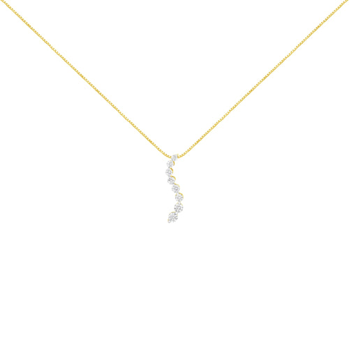 14k Yellow Gold 3.0 cttw Baguette and Brilliant Round-Cut Diamond Journey 18" Pendant Necklace (I-J Color, I2-I3 Clarity)