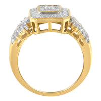 10K Yellow Gold Round and Baguette-Cut Diamond Cluster Ring (1.0 Cttw, I-J Color, SI1-SI2 Clarity) - Size 7