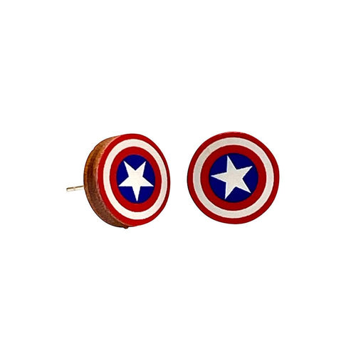 American Shield Star Stud Earrings Patriotic Red White