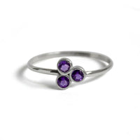 Amethyst Cluster Sterling Silver Ring Thin Band Adjustable