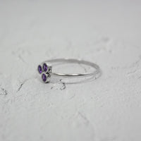 Amethyst Cluster Sterling Silver Ring Thin Band Adjustable