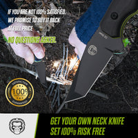 The Wakizashi Survival Neck Knife Giftset for Outdoors (Black Blade + Green Liner)