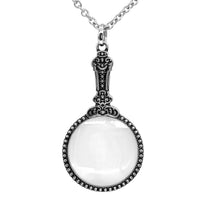 Antique Handheld Mirror Pendant Necklace Silver Tone