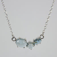 Aquamarine Sterling Silver Necklace 3 Stone Pendant