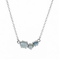 Aquamarine Sterling Silver Necklace 3 Stone Pendant