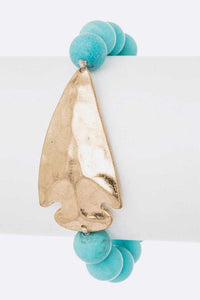 Arrowhead Turquoise Stone Stretch Bracelet Gold Pendant