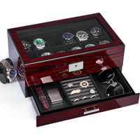 ANWBROAD 12 Slot Watch Cases for Men Watch Box with Large Lid Jewelry Box with Watch Storage 2-Tier Paint Surface Watch Holder Organizer for Men Lockable Watch Display Case UJWB001Y